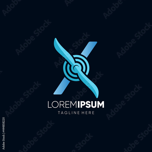 Letter Initial X Airplane Propeller Logo Design Vector Icon Graphic Emblem Illustration 
