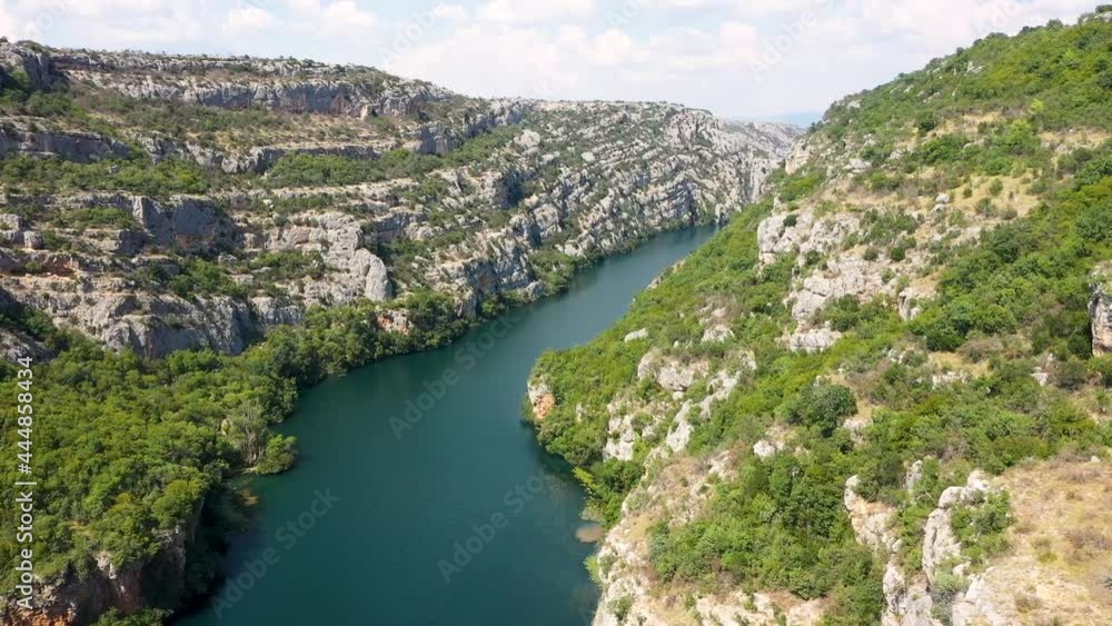 Aerial view of the Krka River and a canyon in Krka National Park, Croatia. Aerial view.sunny summer day in Europe. Aerial view of the Krka River and a canyon in Krka National Park, Croatia. Aerial view.sunny summer day in Europe.
