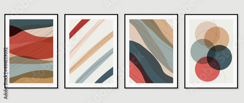 Abstract art background vector.  Brush line arts. Modern organic shape wallpaper.  Minimalist hand painted illustrations with watercolor stain texture for home deco, wall art print and cover.