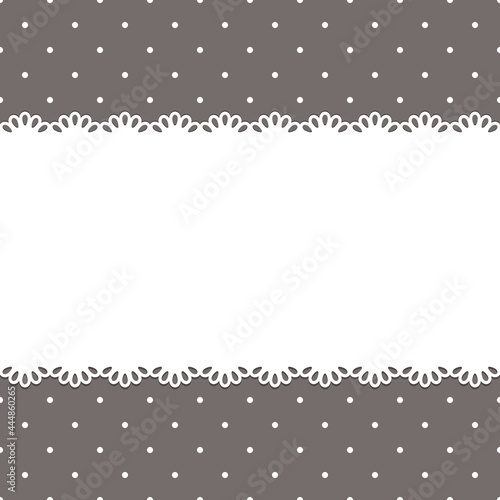 blank template, layout: white lace stripe on gray polka dot background, vector flat illustration.