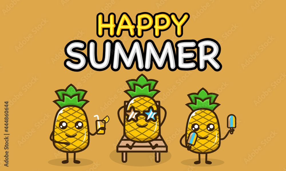 Cool pineapple mascot in summer holiday banner template
