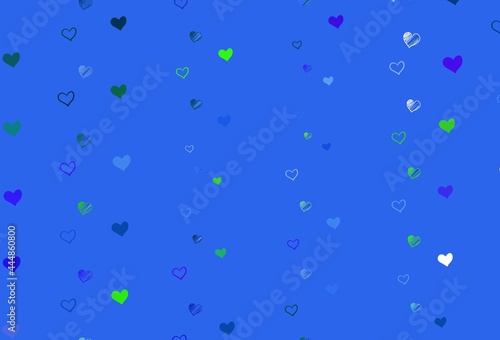 Light Blue  Green vector template with doodle hearts.