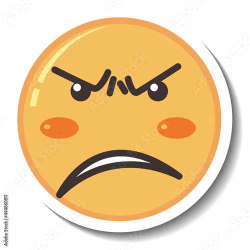 A sticker template with angry face emoji isolated