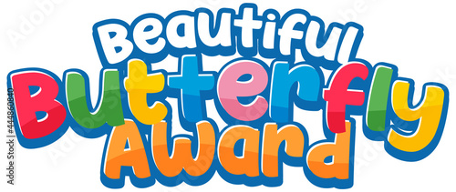 Font sticker design with Beautiful Butterfly Award word