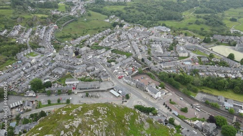 Blaenau Ffestiniog Gwynedd, small town in  Wales aerial 4K footage photo