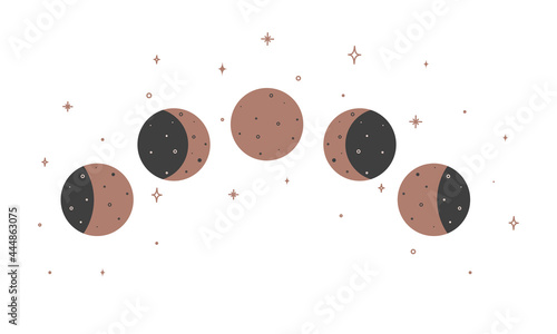 Alchemy esoteric mystical magic celestial talisman with moon phases. Spiritual occultism object. Vector illustration