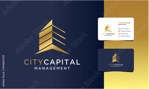 real estate capital investment management logo with business card design.