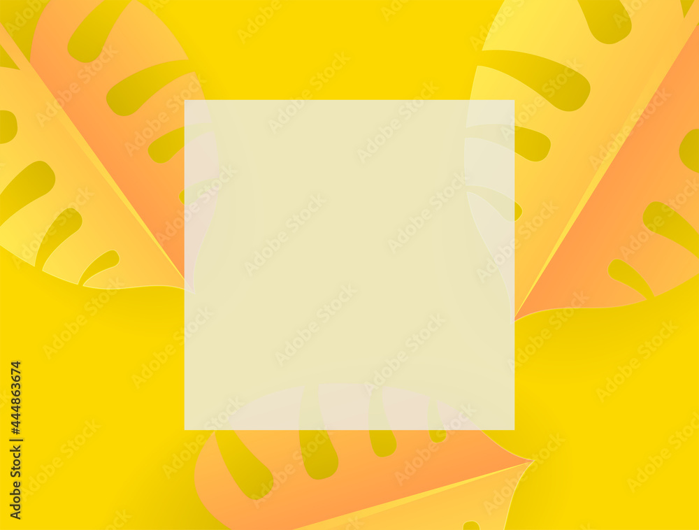 Obraz premium Yellow floral background. Minimal Simple yellow leaf abstract background. Spring special offer vector banner background with spring season sale text and colorful chrysanthemum and daisy flowers
