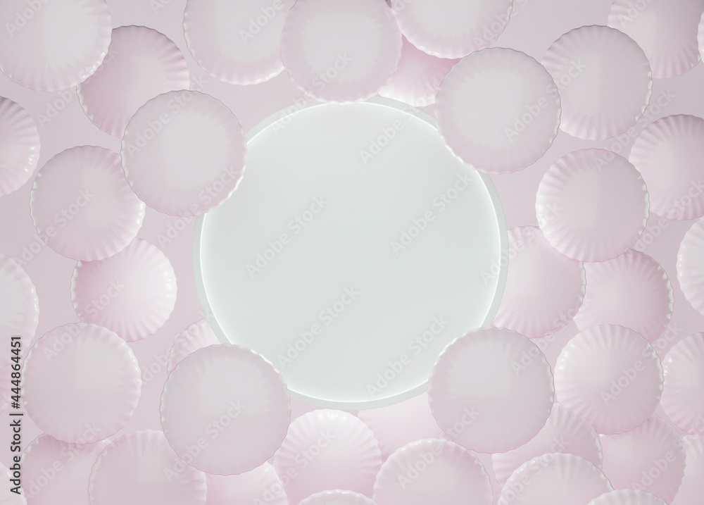 Soft pink marketing balloons background with cirle empty canvas. 3d rendering