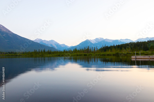 Sunset mountain reflection in lake
