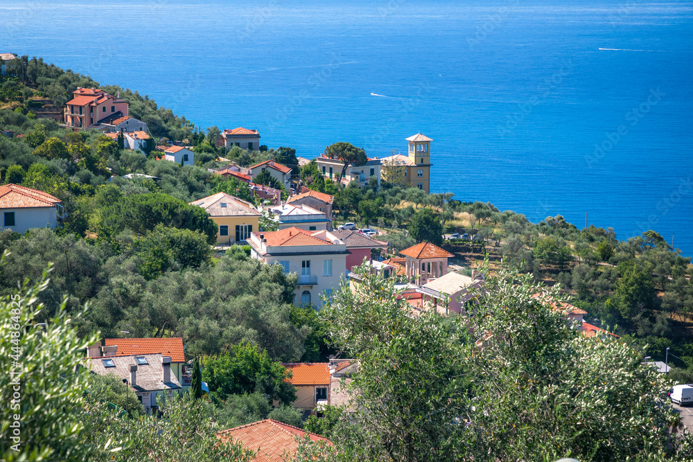 Panoramic view from Chiavary to Ligurian seaside, Italy