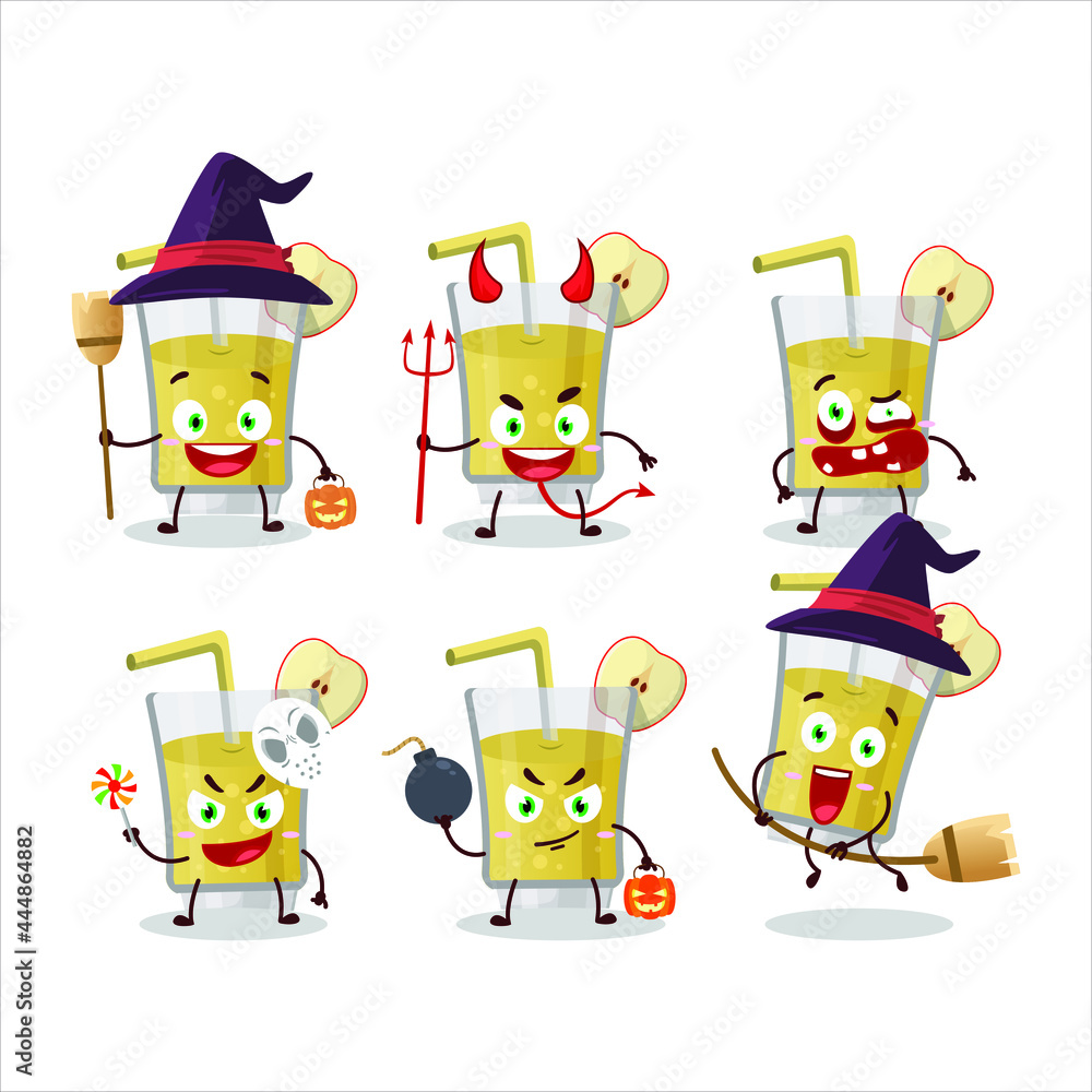 Halloween expression emoticons with cartoon character of fresh apple juice. Vector illustration Halloween expression emoticons with cartoon character of fresh apple juice. Vector illustration