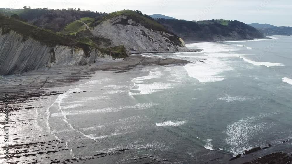 Aerial drone view of the coast flysch structure in the beach of Sakoneta in the Basque Country Aerial drone view of the coast flysch structure in the beach of Sakoneta in the Basque Country