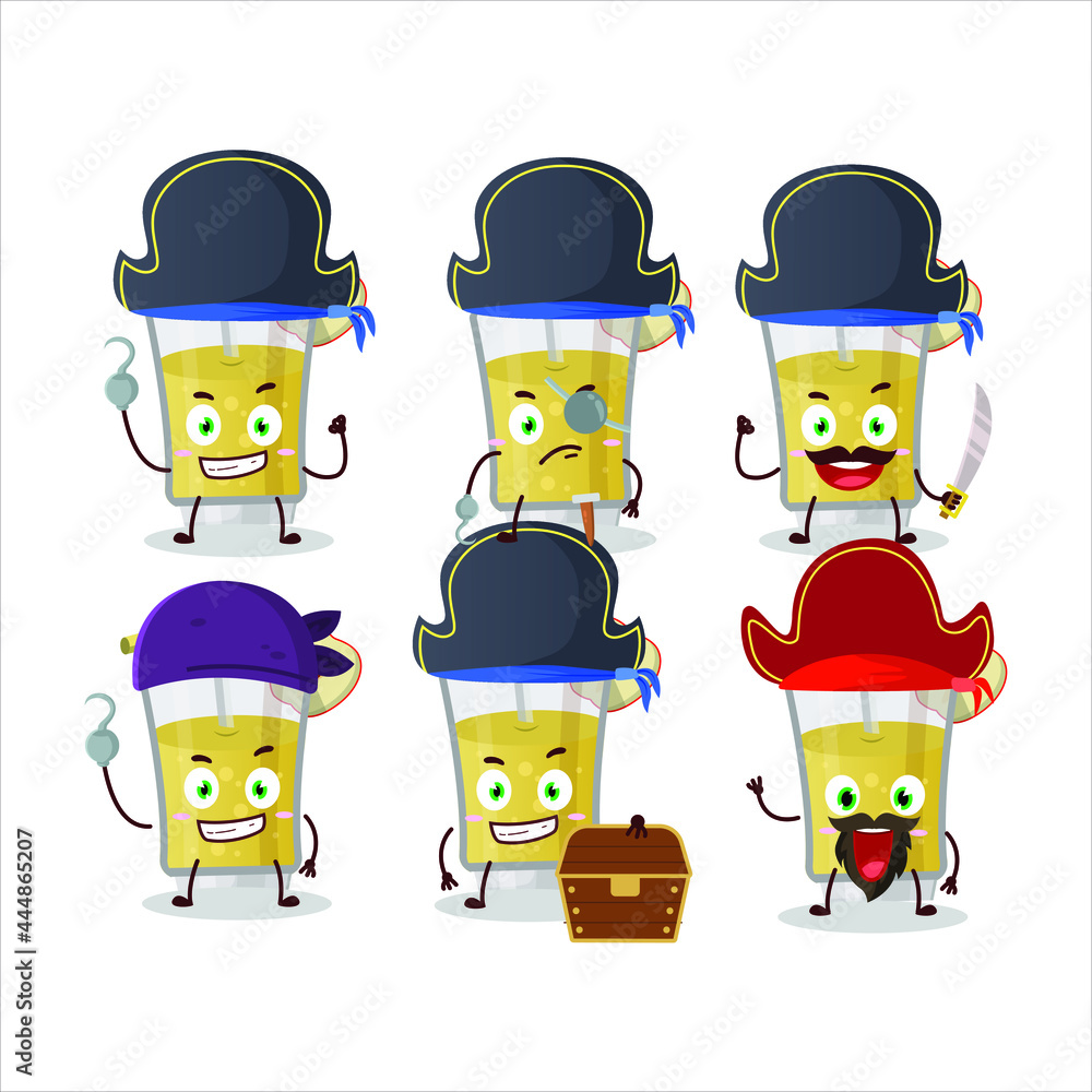 Cartoon character of fresh apple juice with various pirates emoticons. Vector illustration Cartoon character of fresh apple juice with various pirates emoticons. Vector illustration