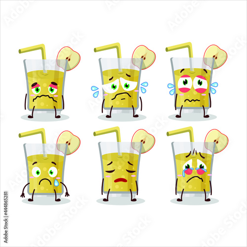 Fresh apple juice cartoon character with sad expression. Vector illustration