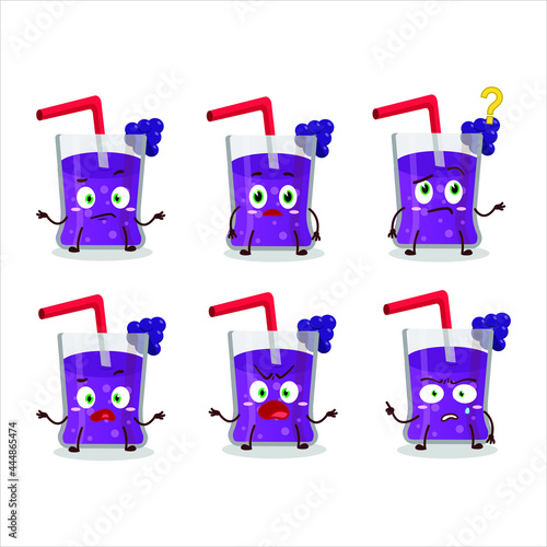 Cartoon character of grapes juice with what expression. Vector illustration