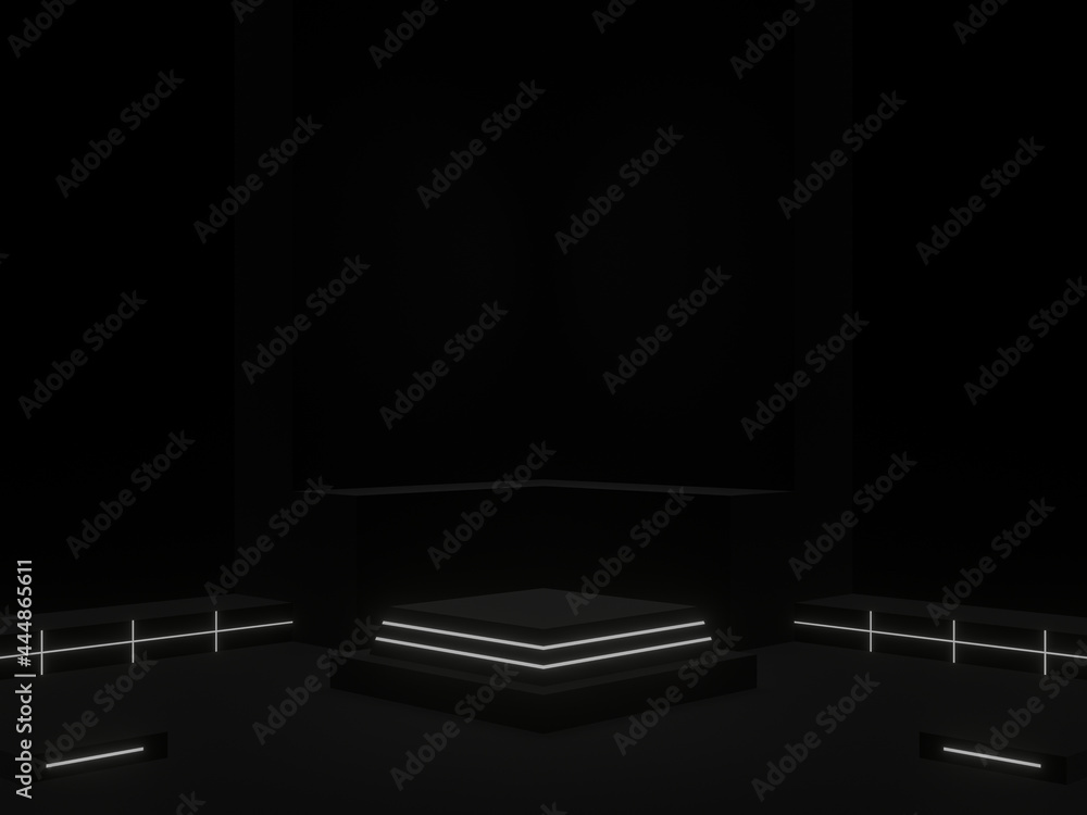 3D black scientific stand with white neon lights 3D black scientific stand with white neon lights