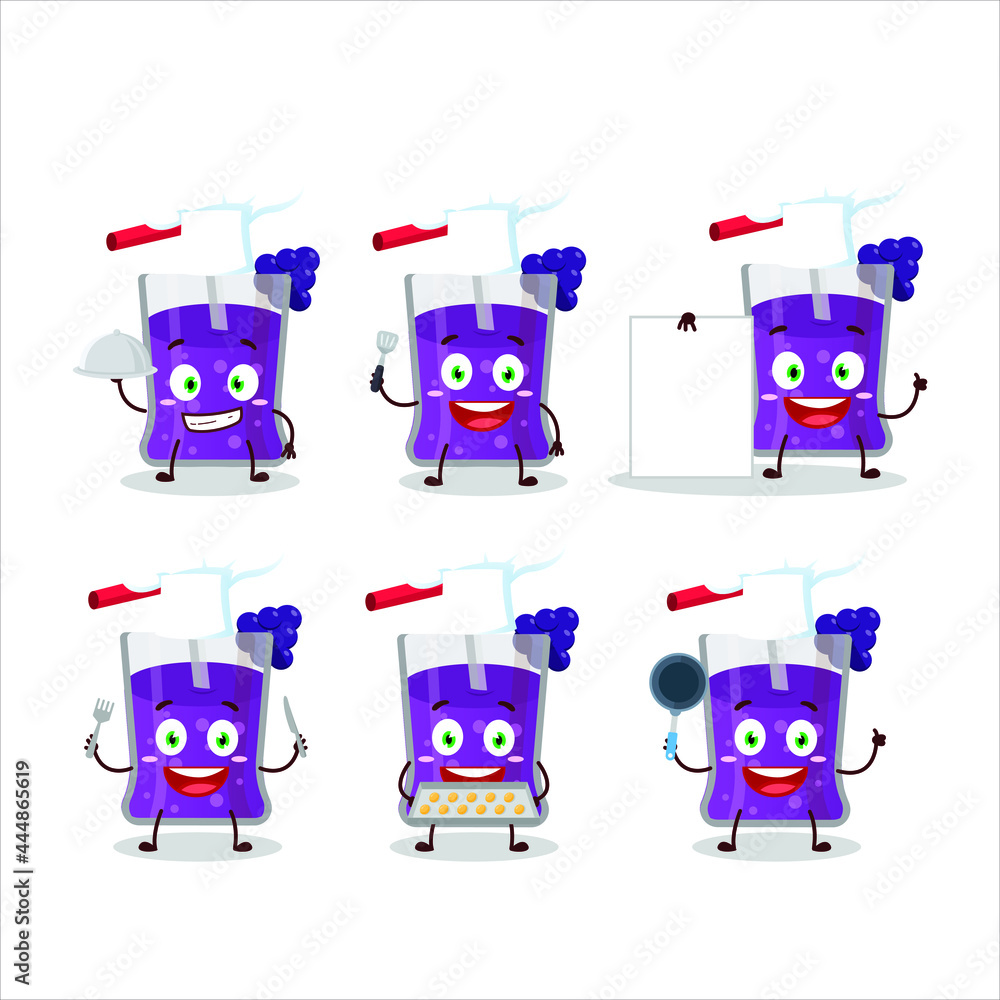 Cartoon character of grapes juice with various chef emoticons. Vector illustration Cartoon character of grapes juice with various chef emoticons. Vector illustration
