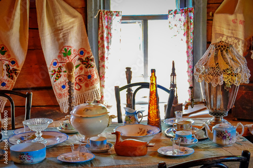 Merchant house kitchen table interior in the Kostroma Sloboda Museum photo