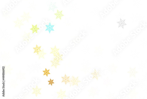 Light Green, Yellow vector pattern with christmas snowflakes, stars.