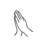 Pray. Gesture human hand. Vector doodle illustration.