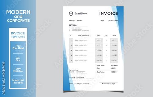 Modern and corporate invoice design template