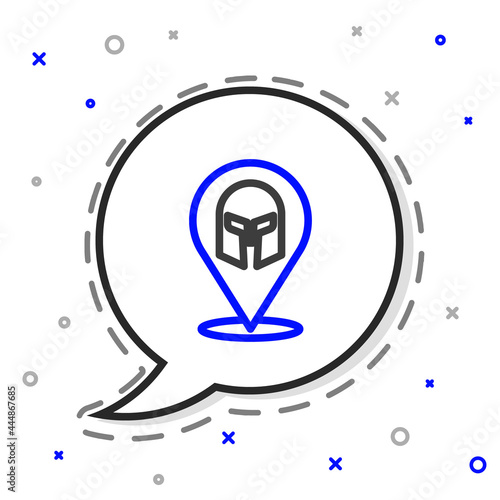Line Greek helmet icon isolated on white background. Antiques helmet for head protection soldiers with a crest of feathers or horsehair. Colorful outline concept. Vector