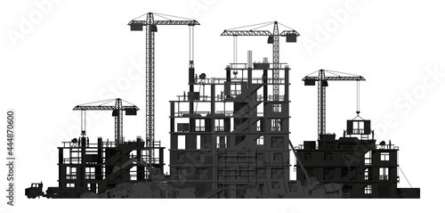 Construction Site Banner Silhouette Isolated.