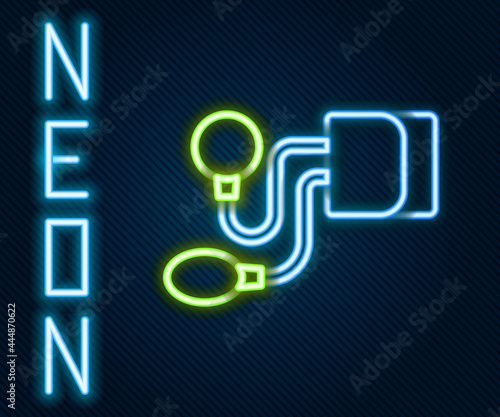 Glowing neon line Blood pressure icon isolated on black background. Colorful outline concept. Vector