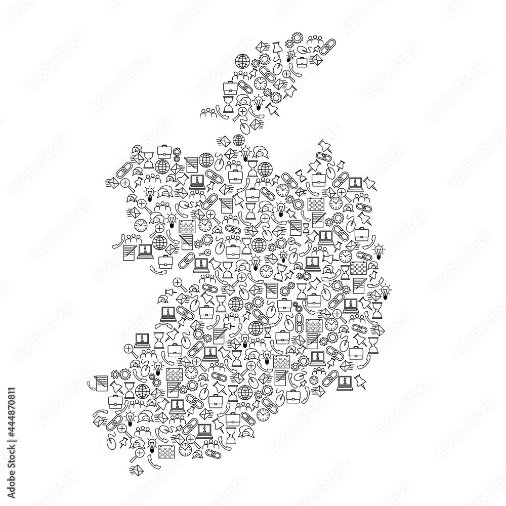 Ireland map from black pattern set icons of SEO analysis concept or development, business. Vector illustration.
