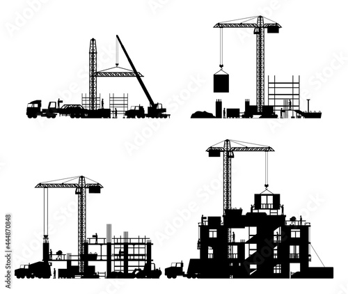 Construction Site Stages Silhouette Isolated
