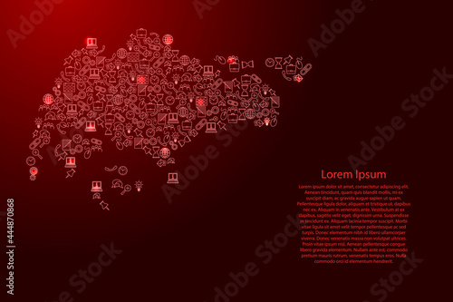 Singapore map from red and glowing stars icons pattern set of SEO analysis concept or development, business. Vector illustration.