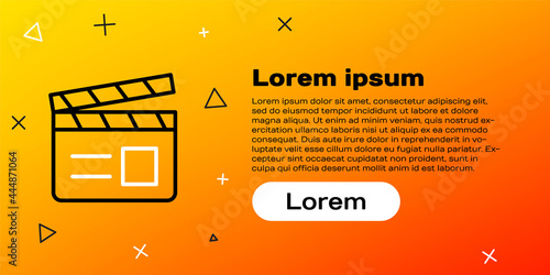 Line Movie clapper icon isolated on yellow background. Film clapper board. Clapperboard sign. Cinema production or media industry. Colorful outline concept. Vector