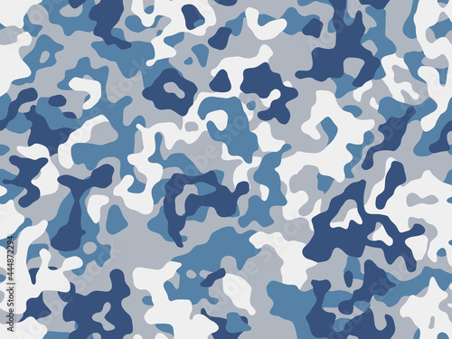 Urban camouflage. Abstract seamless pattern, blue-gray coloring.  Disguise contours in urban environments. Stylish pattern for sports and tourist clothes. Vector