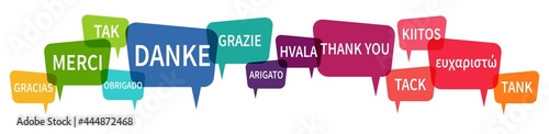 speech bubbles with text thanks in different languages