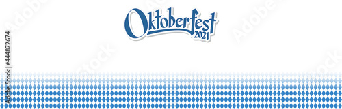 Oktoberfest 2021 background with blue-white checkered pattern