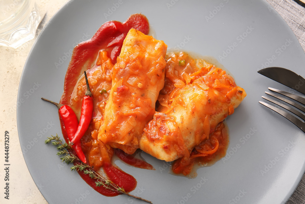 Plate with tasty stuffed cabbage rolls, closeup Plate with tasty stuffed cabbage rolls, closeup