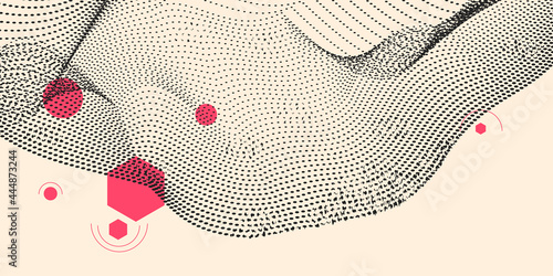 Trendy abstract array with dynamic particles background. Data science or technology element. Cyber technology vector illustration.