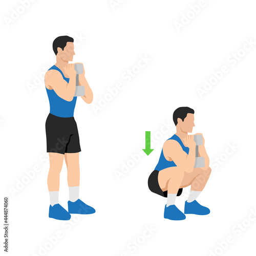 Woman doing Goblet squat exercise. Flat vector illustration isolated on white background