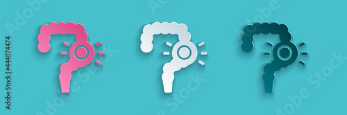 Paper cut Gut constipation icon isolated on blue background. Bowel problems. Paper art style. Vector