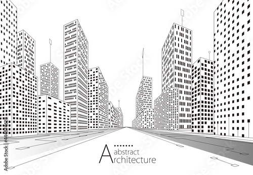 3D illustration Imagination modern urban landscape background,architecture building construction perspective design drawing.