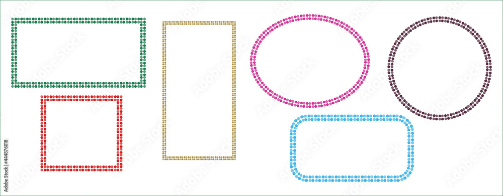 Set of colorful dotted frames in red, green, blue, pink, cyan color Set of colorful dotted frames in red, green, blue, pink, cyan color