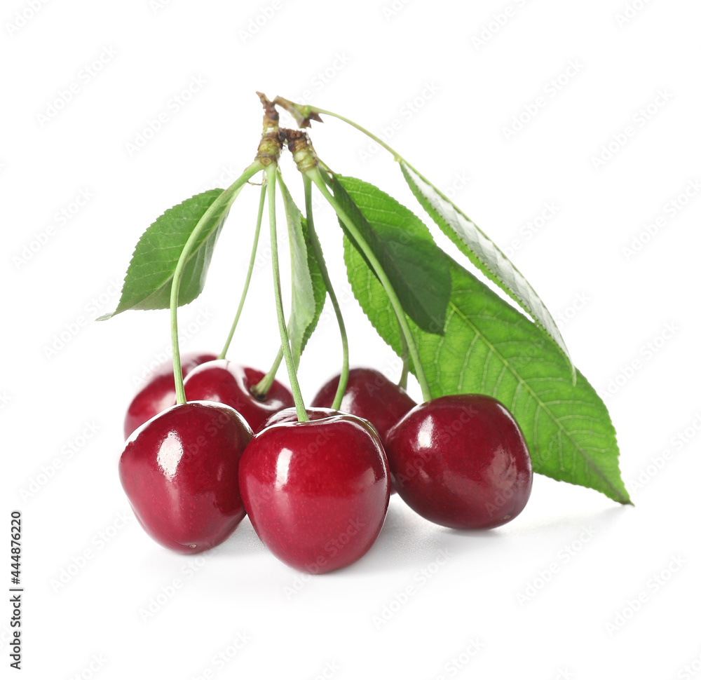 Tasty ripe cherries on white background Tasty ripe cherries on white background