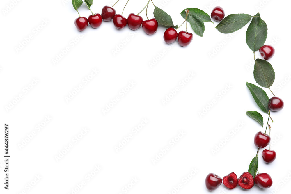 Tasty ripe cherries on white background Tasty ripe cherries on white background