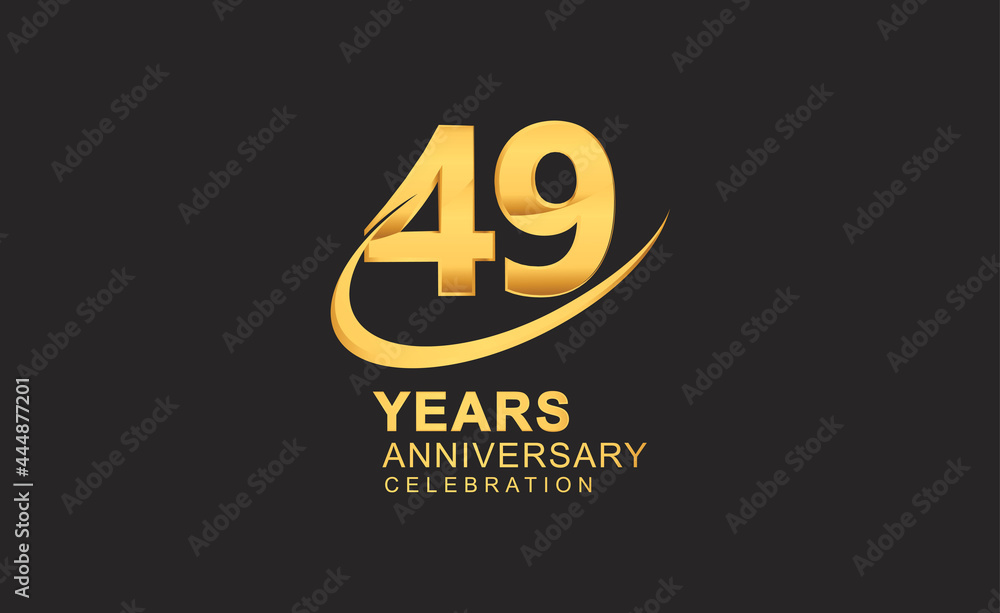 49th years anniversary with swoosh design golden color isolated on black background for celebration