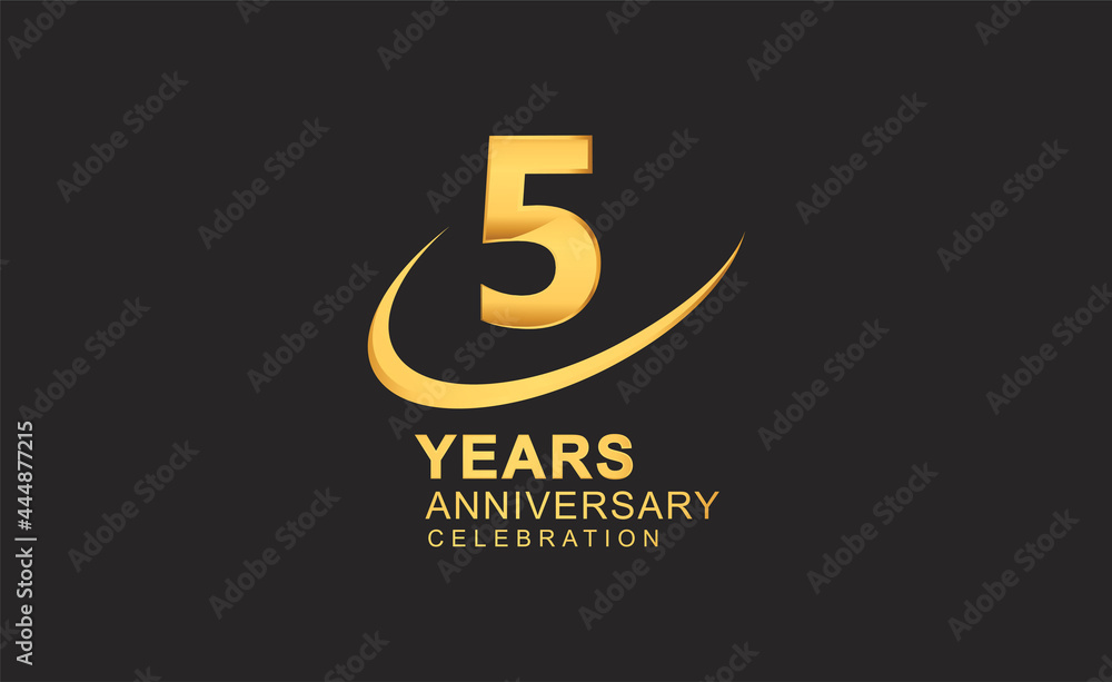 5th years anniversary with swoosh design golden color isolated on black background for celebration 5th years anniversary with swoosh design golden color isolated on black background for celebration