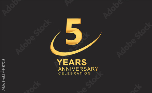 5th years anniversary with swoosh design golden color isolated on black background for celebration