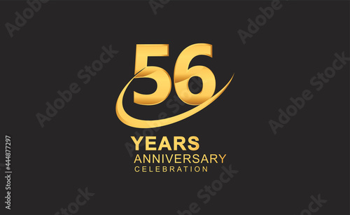 56th years anniversary with swoosh design golden color isolated on black background for celebration