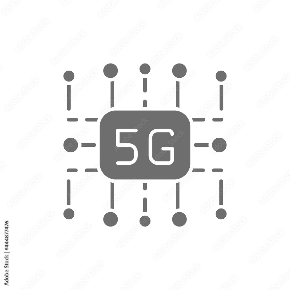5G internet technology, wireless chip grey icon. 5G internet technology, wireless chip grey icon.