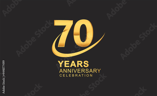 70th years anniversary with swoosh design golden color isolated on black background for celebration